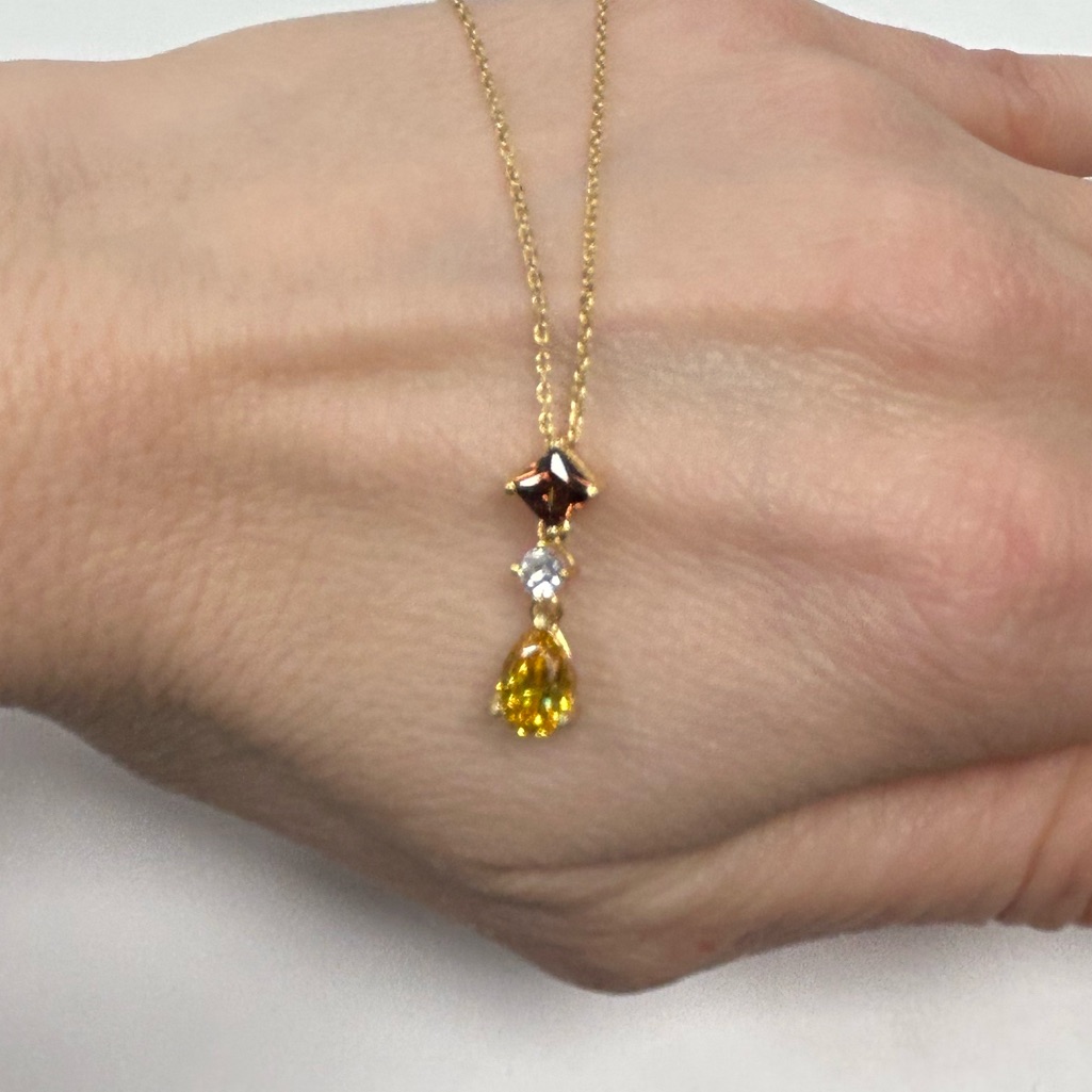Suzy Levian Yellow Sterling Silver 3 Stone Yellow,White, Brown Cz Pendant Sample